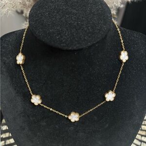 Stainless Steel Gold and White Flower Necklace